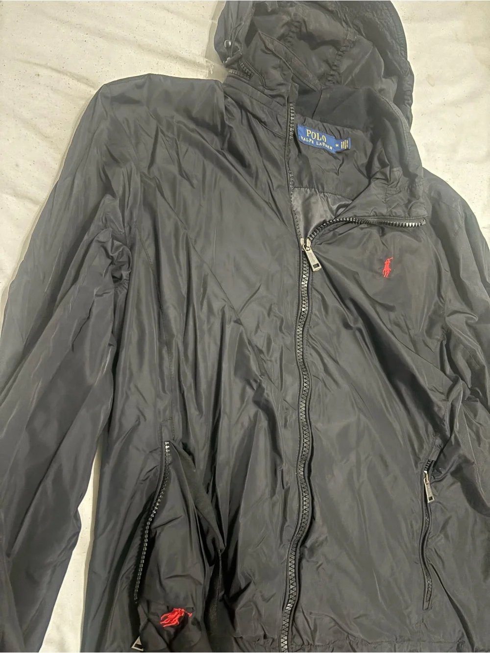 Polo by Ralph Lauren Black Hooded Windbreaker with Red Pony Logo